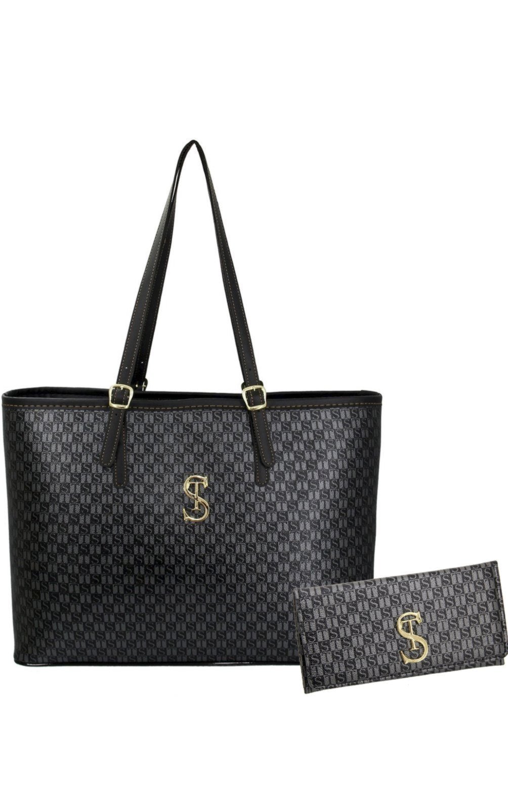 Bolsa Sacola Grande de Ombro Kit com Carteira Selten preta