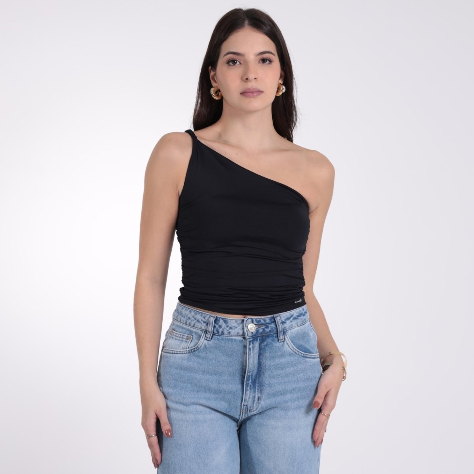 Blusa Feminina Ombro Só Franzida com Ombro Torcido Revanche Thais