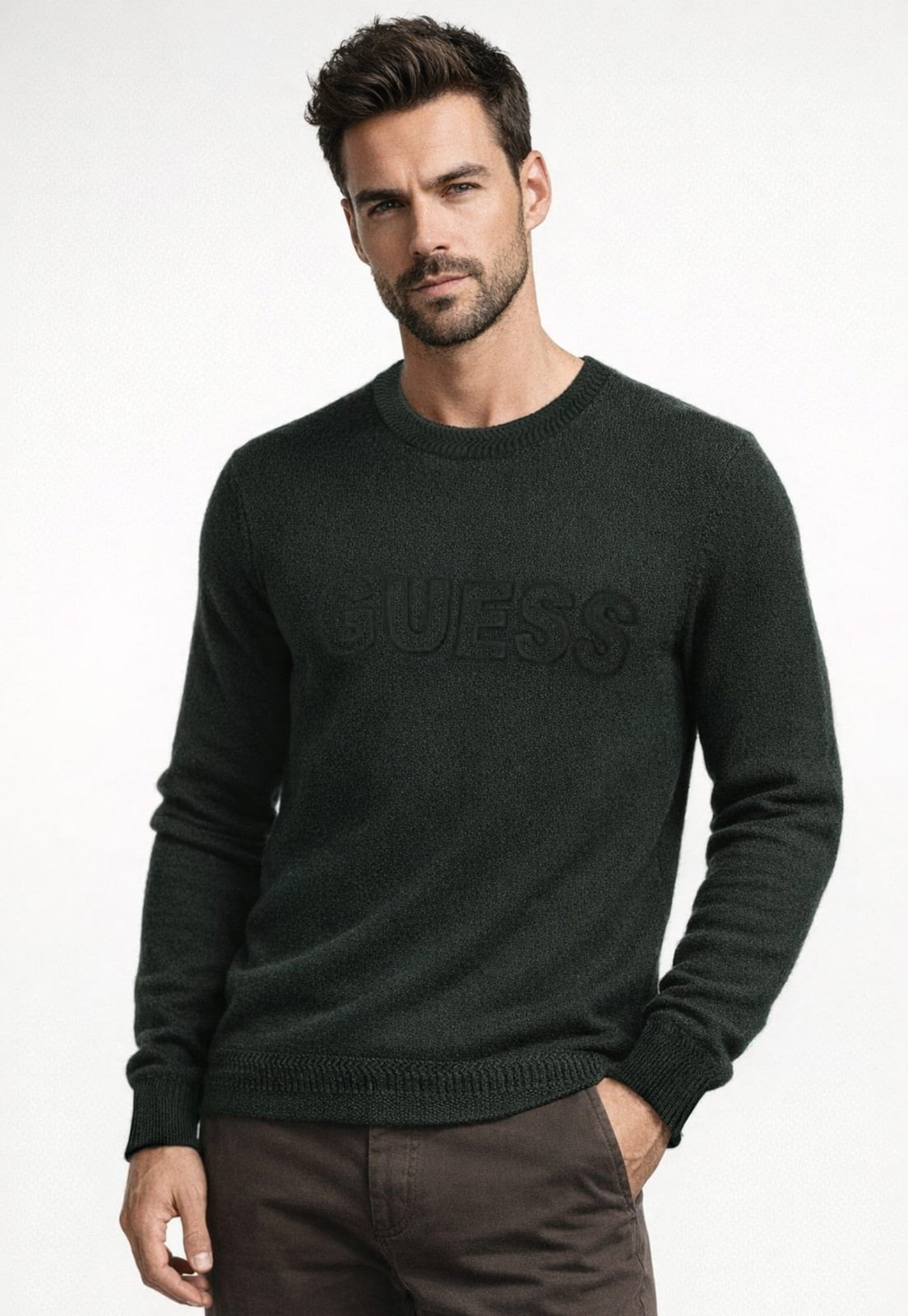 Suéter Guess de Tricot Eco Logo Relevo Verde
