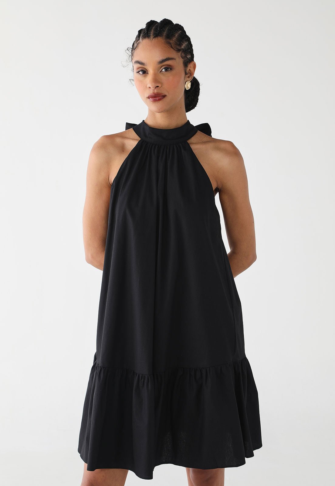 Vestido Feminino Lez a Lez Tecido Silky Decote Halter Amarração Preto