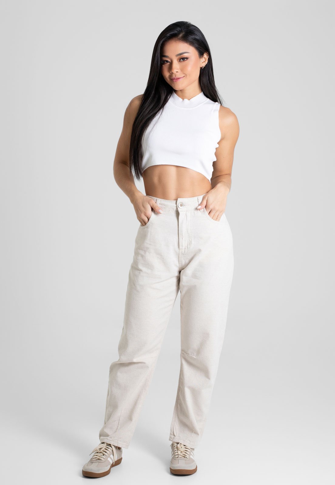 Calça Sarja Sawary Mom Pocket Off-White