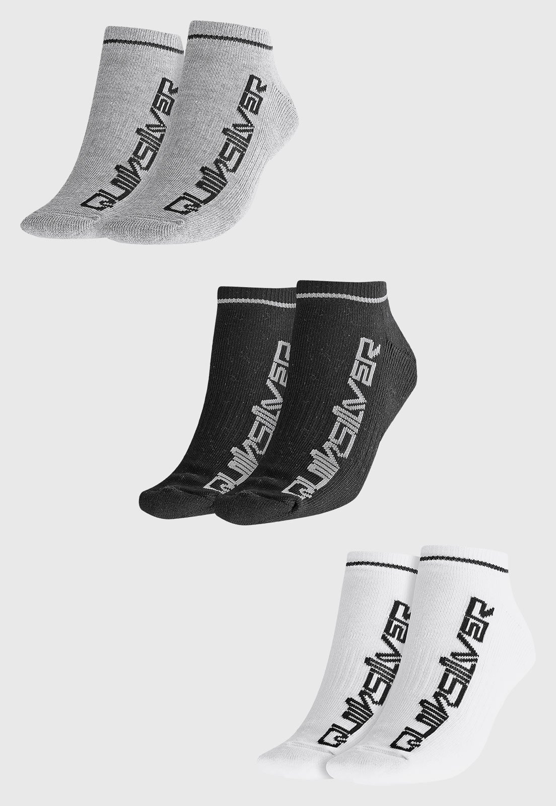 Vista 2 Kit 3pçs Meia Quiksilver Cano Baixo Invisivel cinza Quiksilver cinza