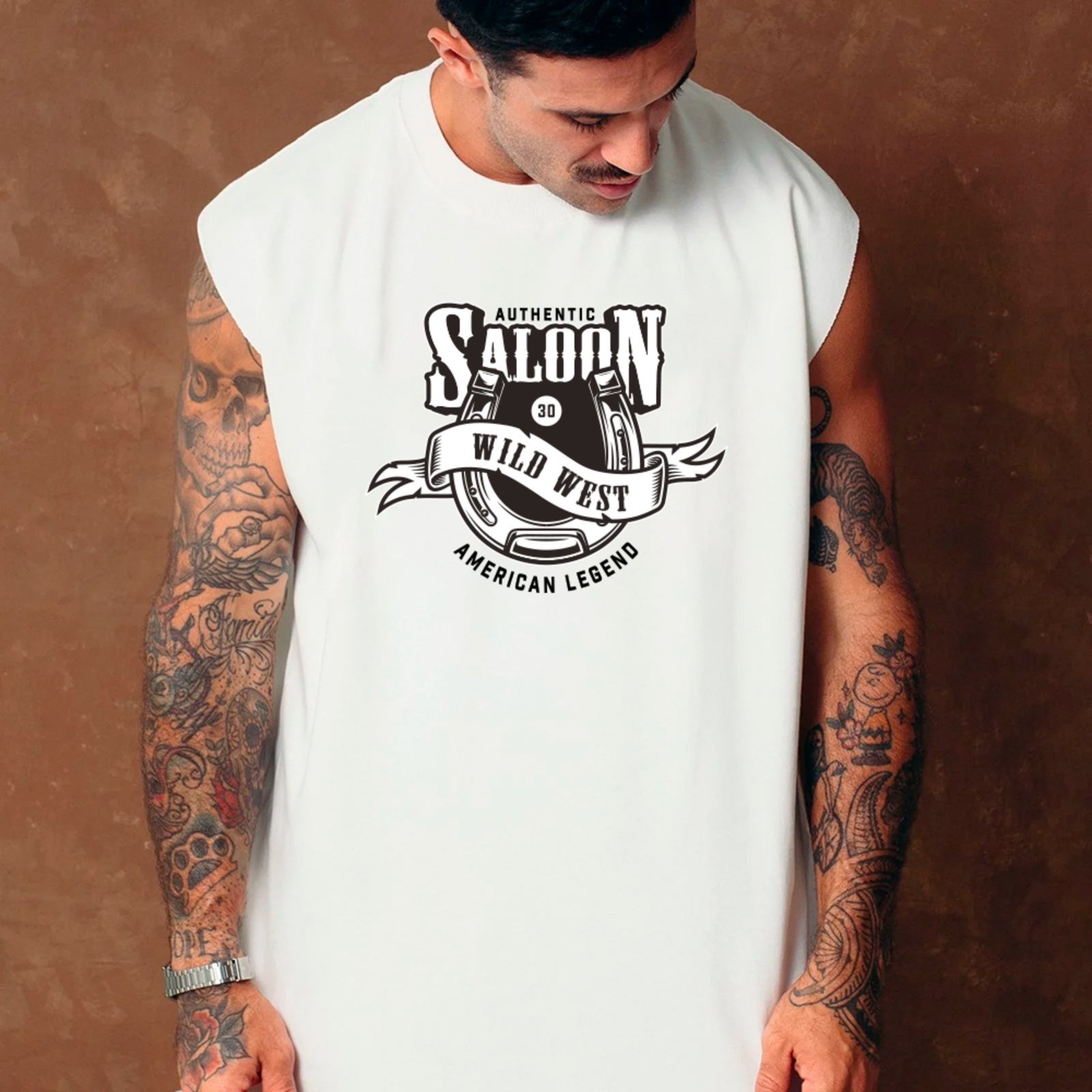Camiseta Regata Machão Country Authentic Saloon Wild West American Legend Inspiração Rodeio Masculina Branco