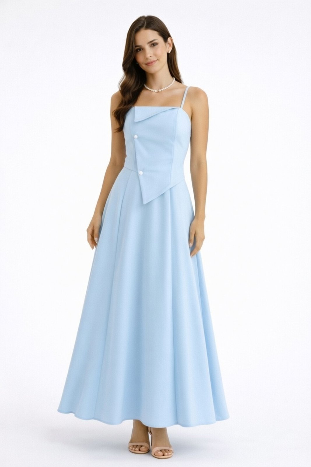 Vestido Longo D Bell Outlet Fashion Alcinha Transpassado Azul Claro