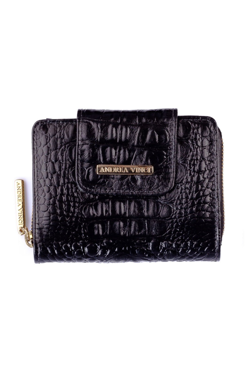 Carteira feminina de couro croco Lolla 10x13cm - Preto