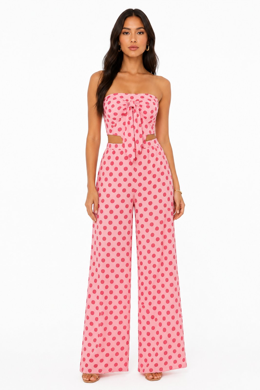 Conjunto D Bell Outlet Fashion Pantalona Cropped Poá Rosa
