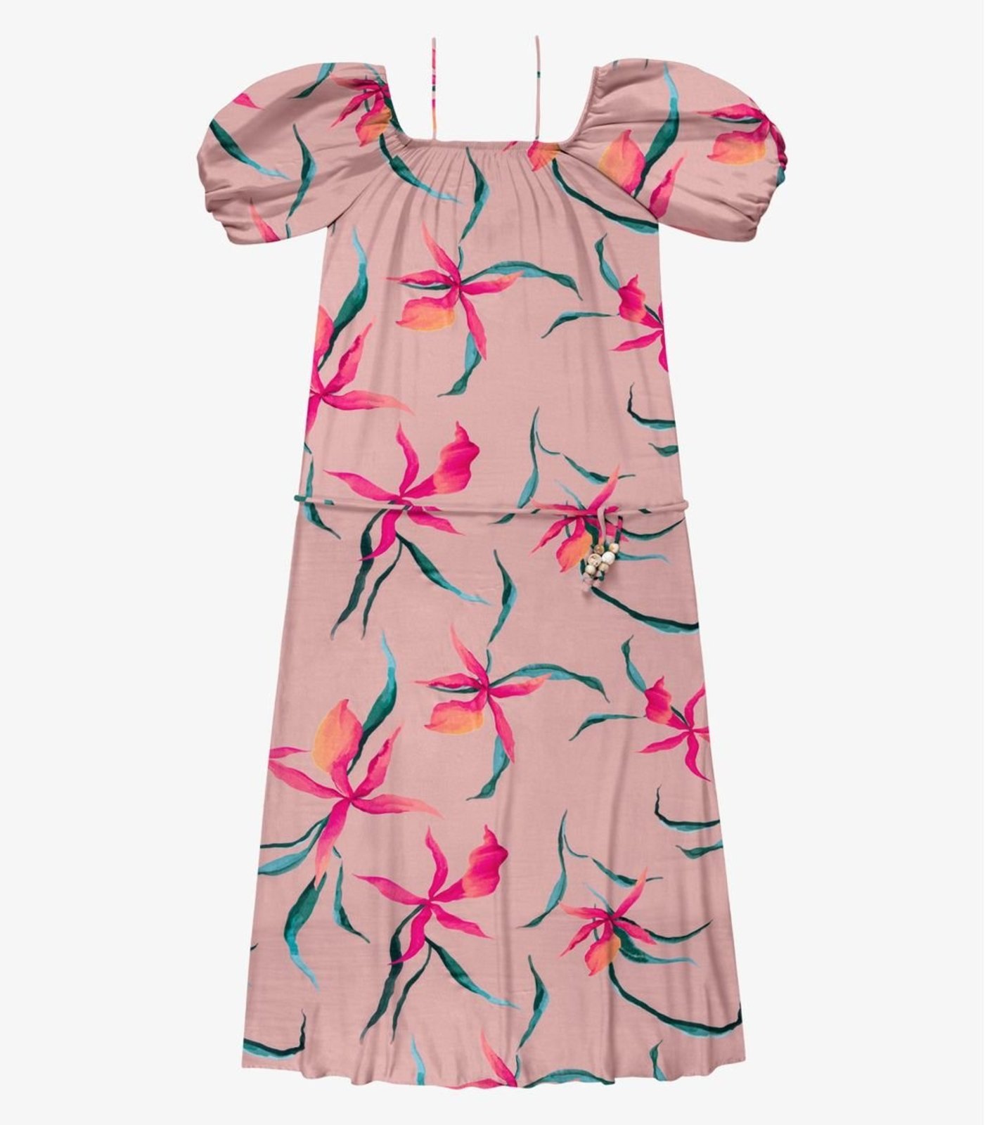 Vestido Feminino Longo Manga Bufante Endless Rosa