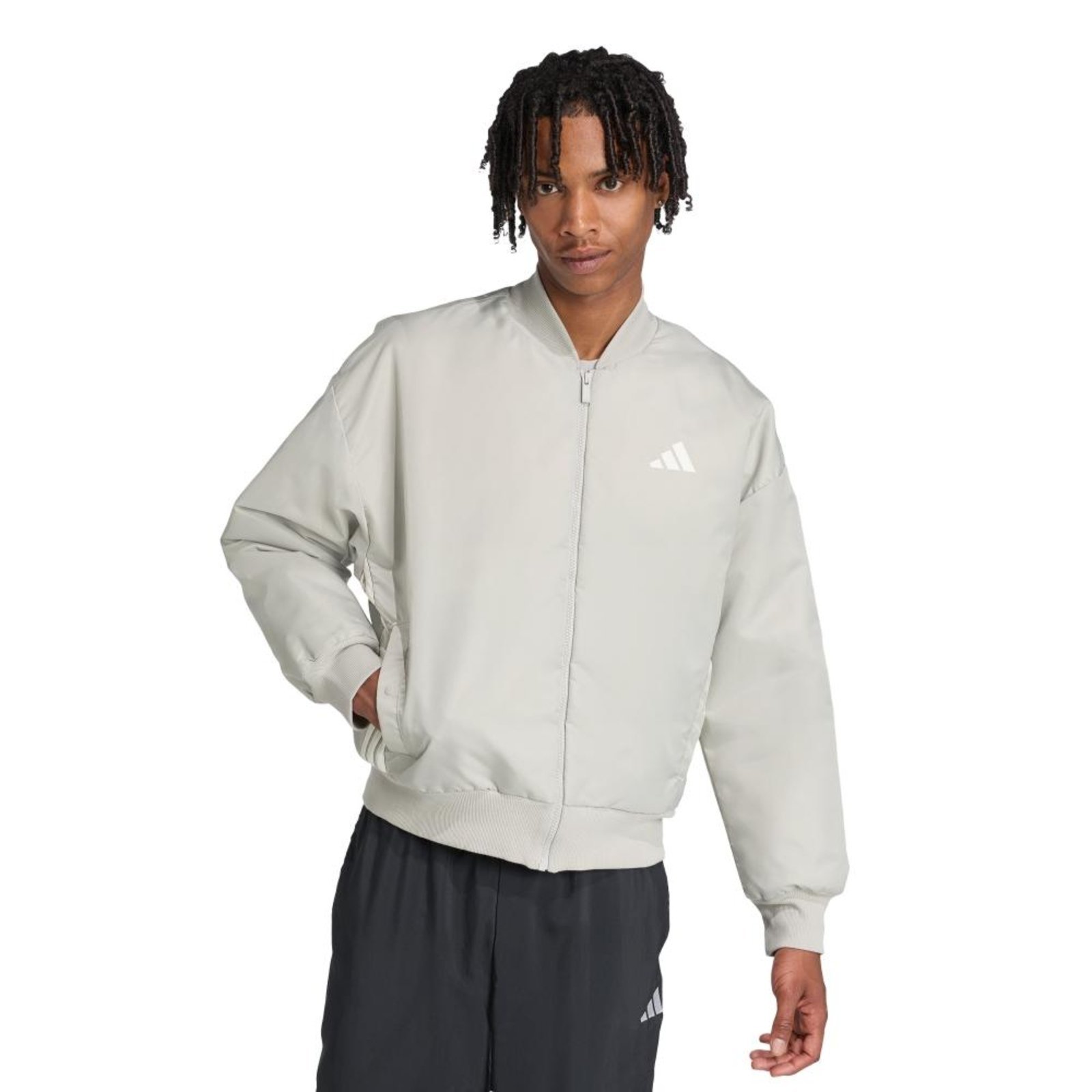 Jaqueta Bomber Stadium adidas Sportswear Cinza