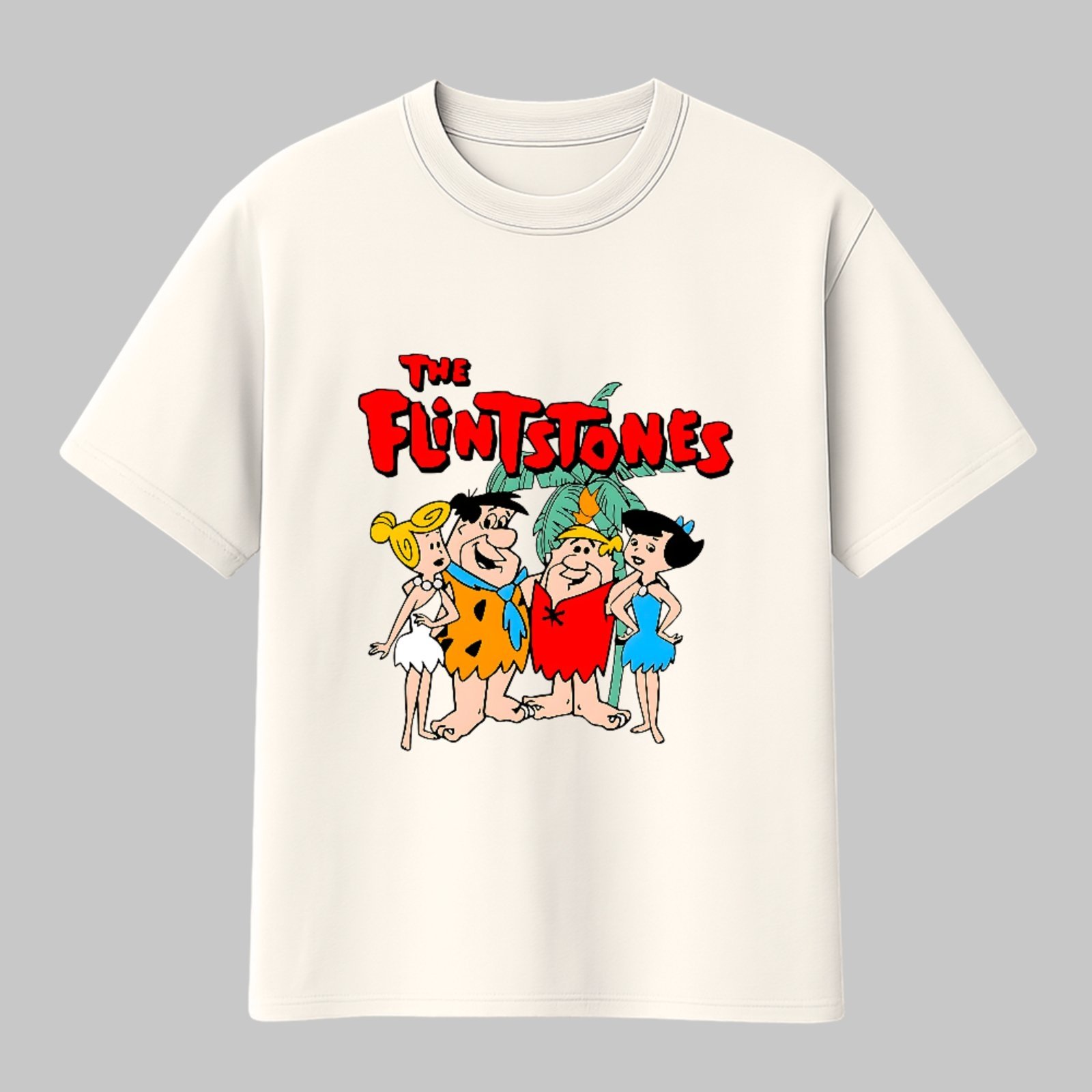 Camiseta Básica Clássico Nostalgia Cartoon Flintstones Unissex Off White