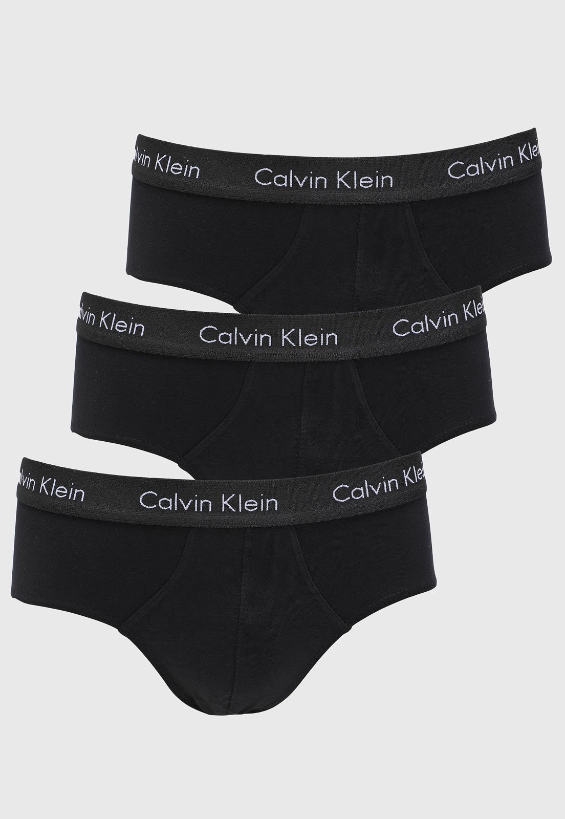 Kit 3pçs Cueca Calvin Klein Underwear Slip Logo Preta