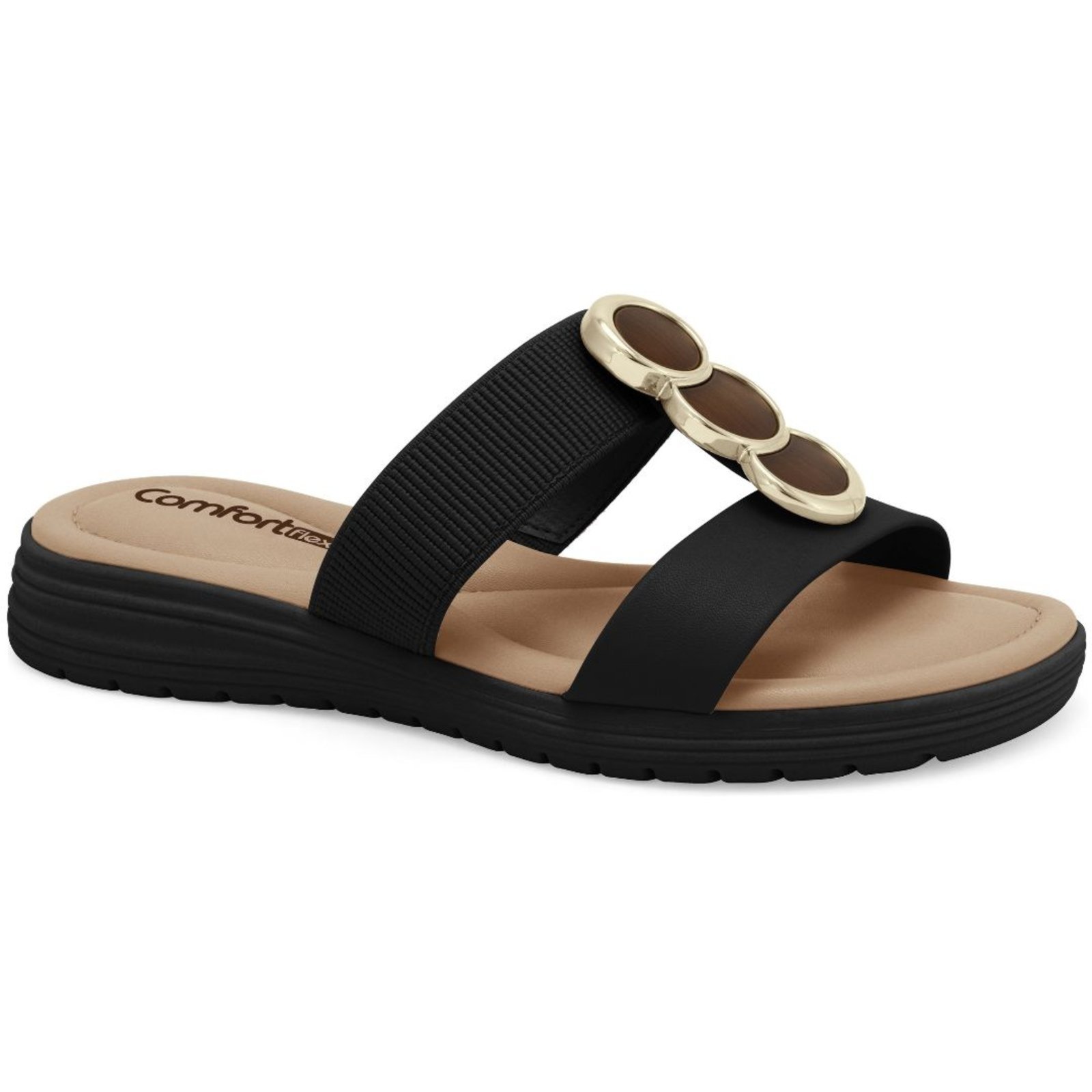 Tamanco Rasteira Feminino Preto Comfortflex 2551401-6