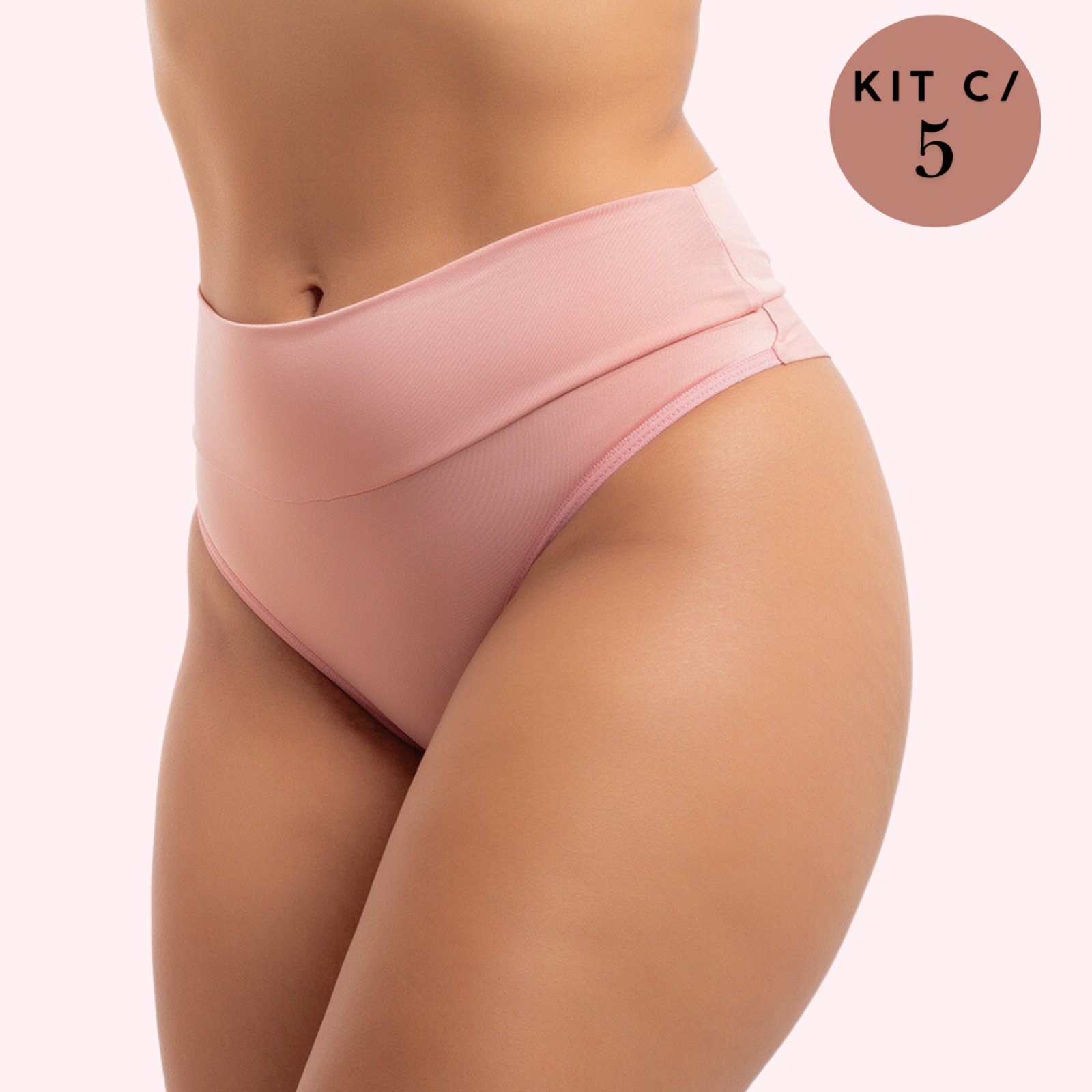 Kit 5 Calcinha Feminina Cós Alto Duplo Calcinha Cintura Alta Forro Algodão Kit em Cores Sortidas