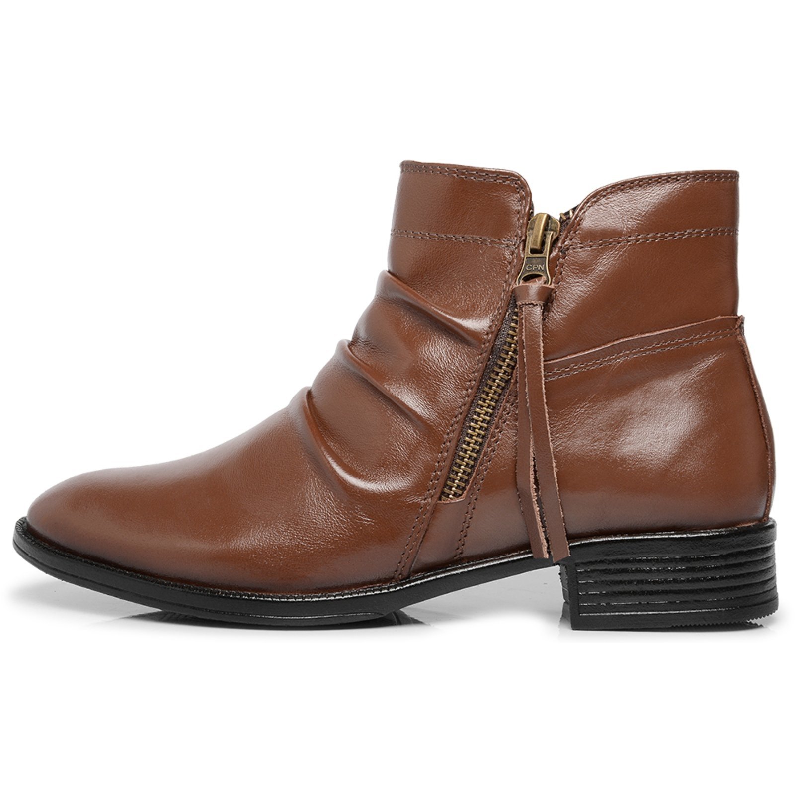 Bota Chelsea Cano Curto Feminina Ferrile Em Couro 5849 Café