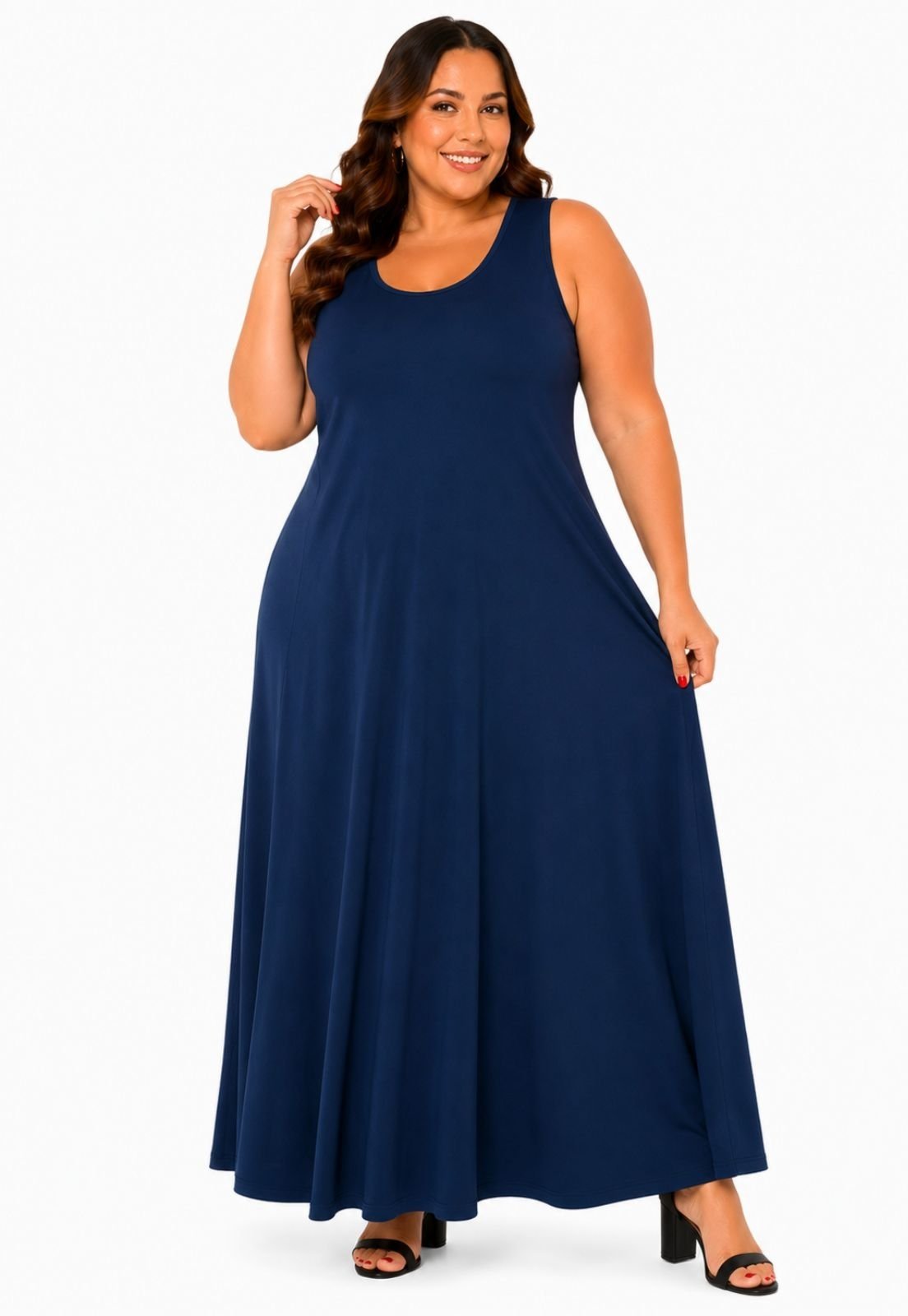 Vestido Plus Size Longo Azul Marinho