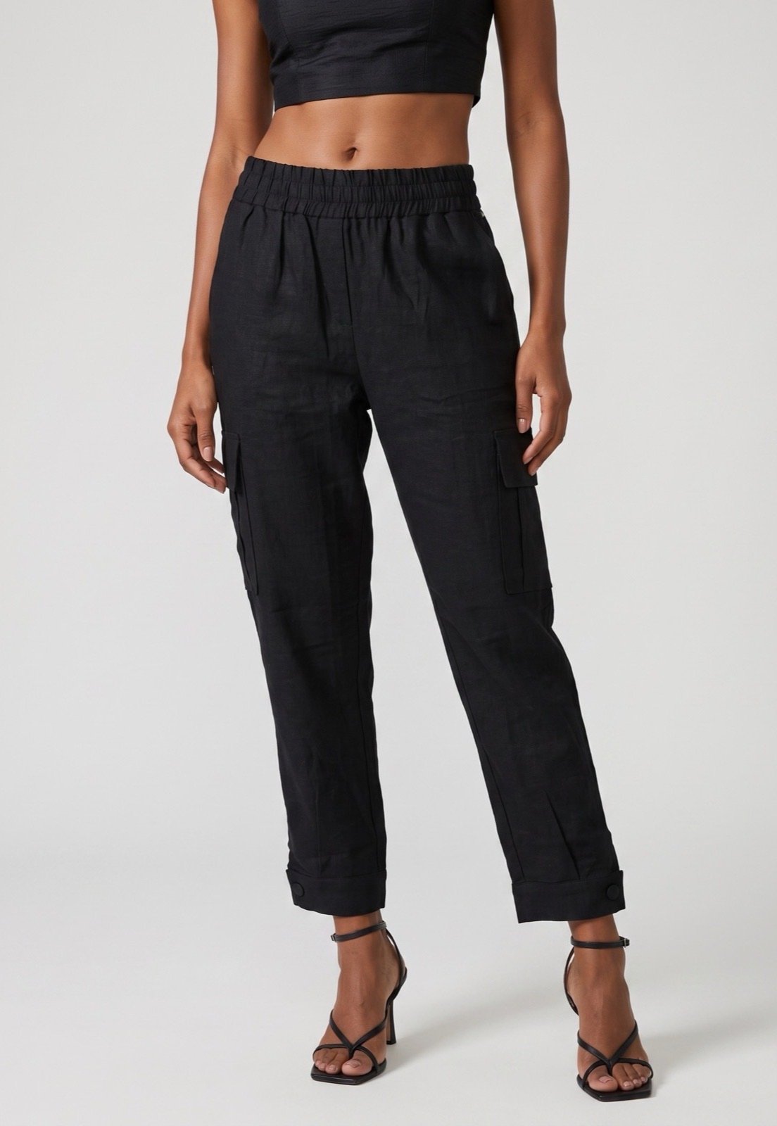 Calça Feminina Lez a Lez Linho Washed Cintura Média Preta