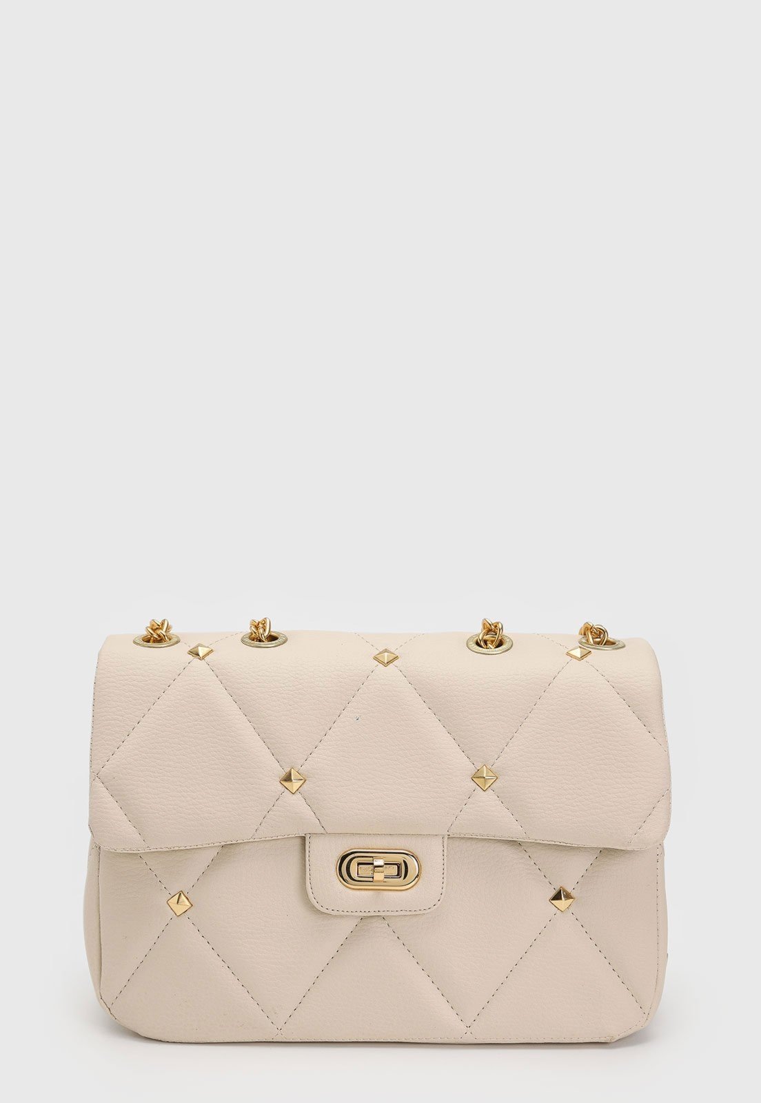 Vista 3 Bolsa Feminina Maria Milão Spike Matelassê Off bege/branco/dourado/off-white bege/branco/dourado/off-white
