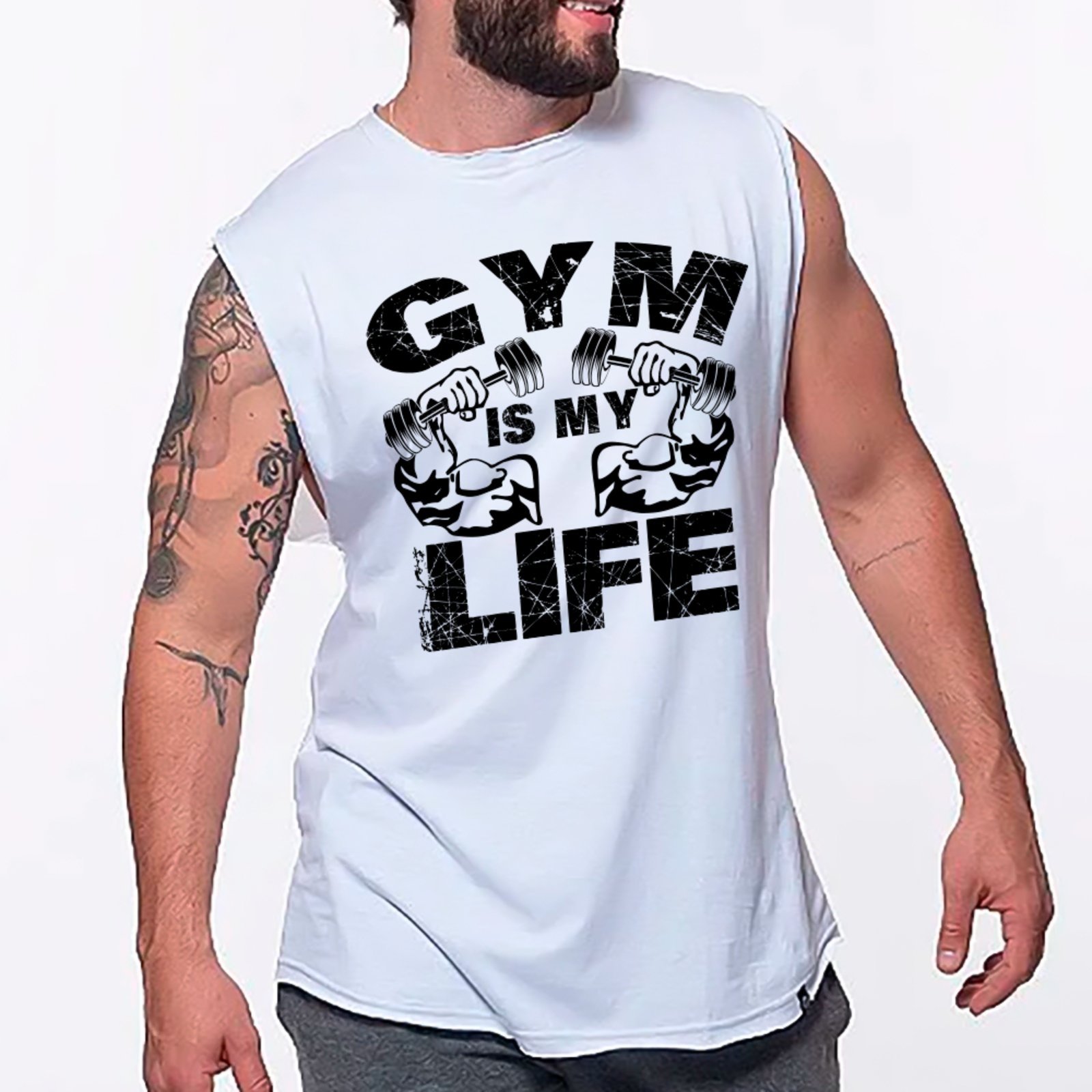 Camiseta Regata Machão Ousy Gym Is My Life Oversized Masculina Branco