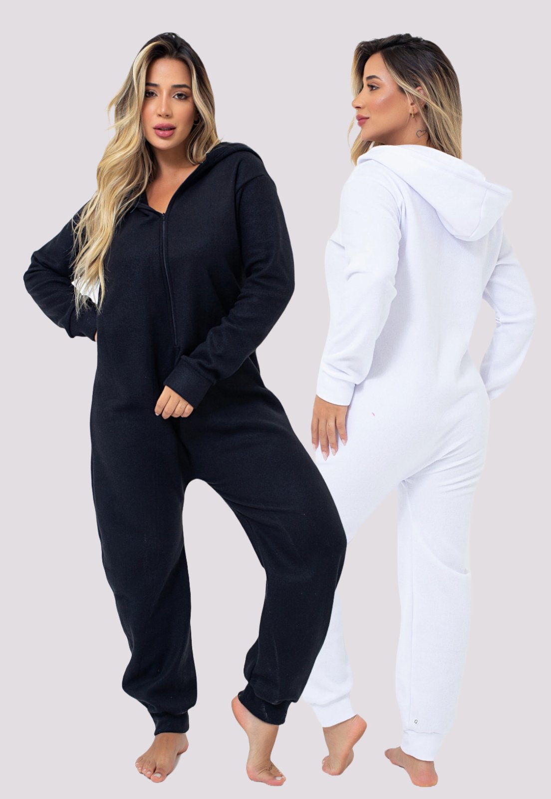 Kit 2 Pijamas Soft Feminino Adulto Mulheres Confortável Quentinho Conjunto Plush Roupa Inverno 4 Estações Preto e Branco