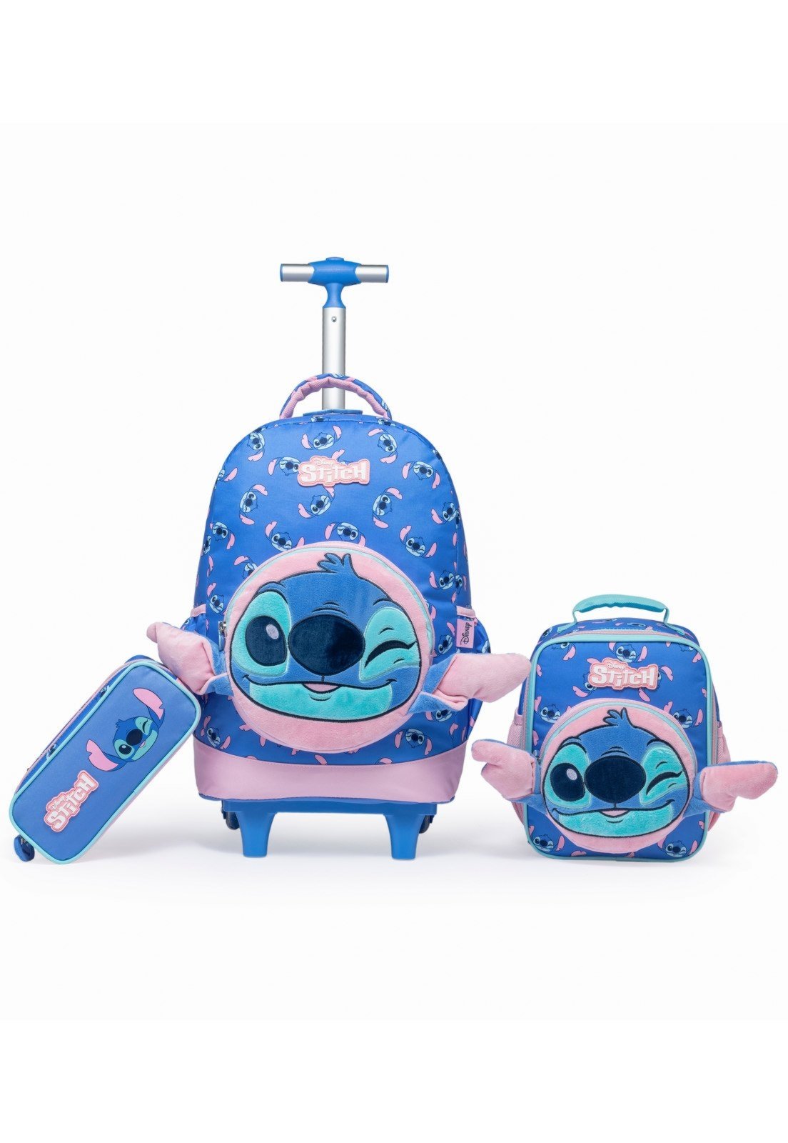 Infantil - Kit Mochila Lancheira Estojo Stitch Disney Feminina Escolar Rodinhas Espaçosa