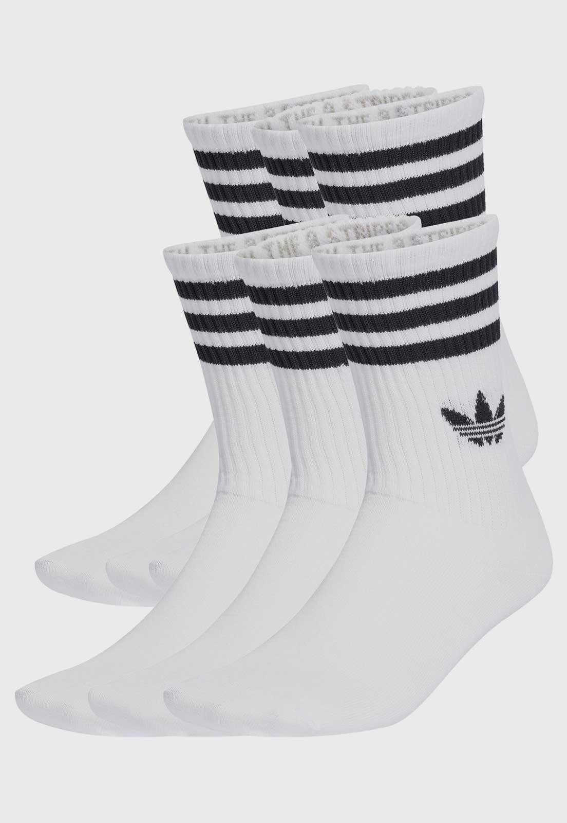 Vista 2 Kit 6 Pares de Meia Unissex adidas Originals 3 Stripes Crew Branca branco adidas Originals branco