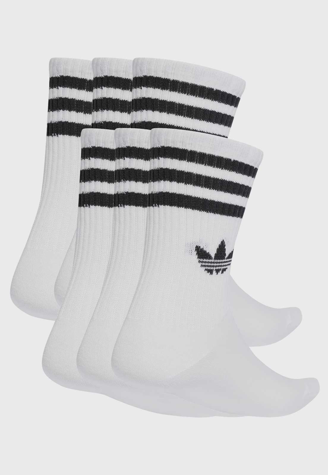 Vista 3 Kit 6 Pares de Meia Unissex adidas Originals 3 Stripes Crew Branca branco adidas Originals branco