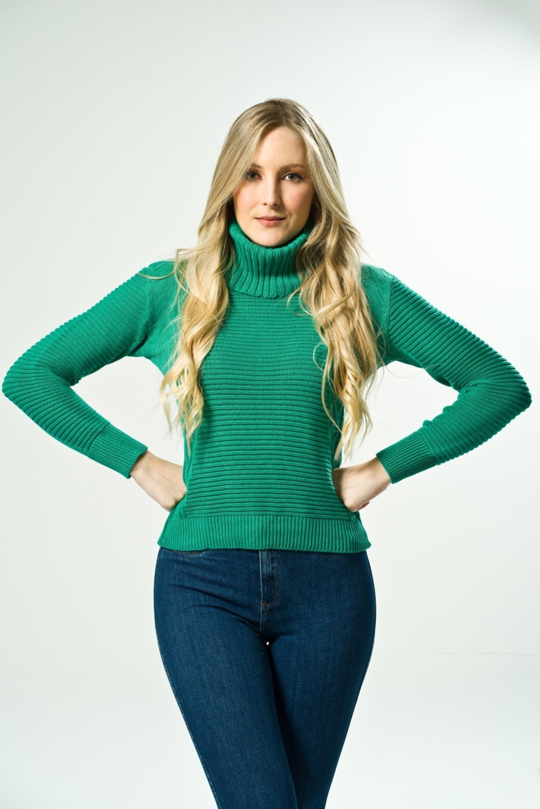 Blusa Tricô Algodão Shirley Malhas Trança Gola Alta Verde