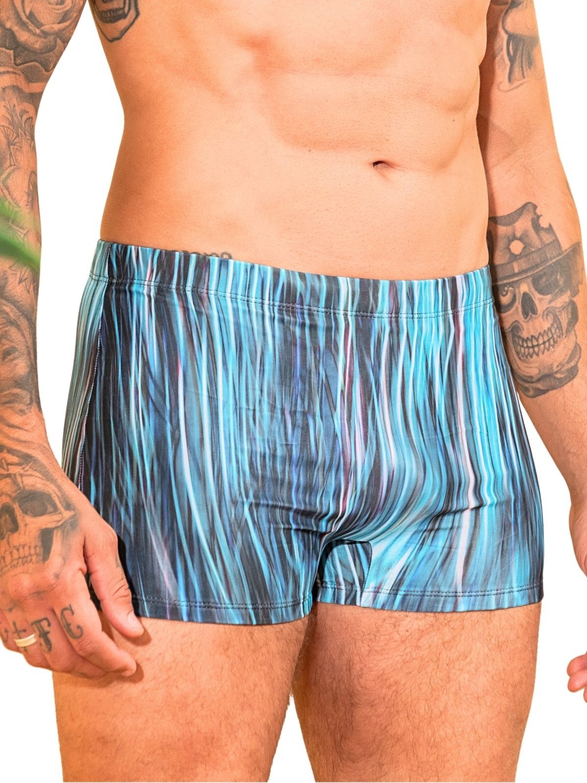 Sunga Boxer Estampada Orla da Praia Reforçada Com Forro e Regulagem Azul Abstrato