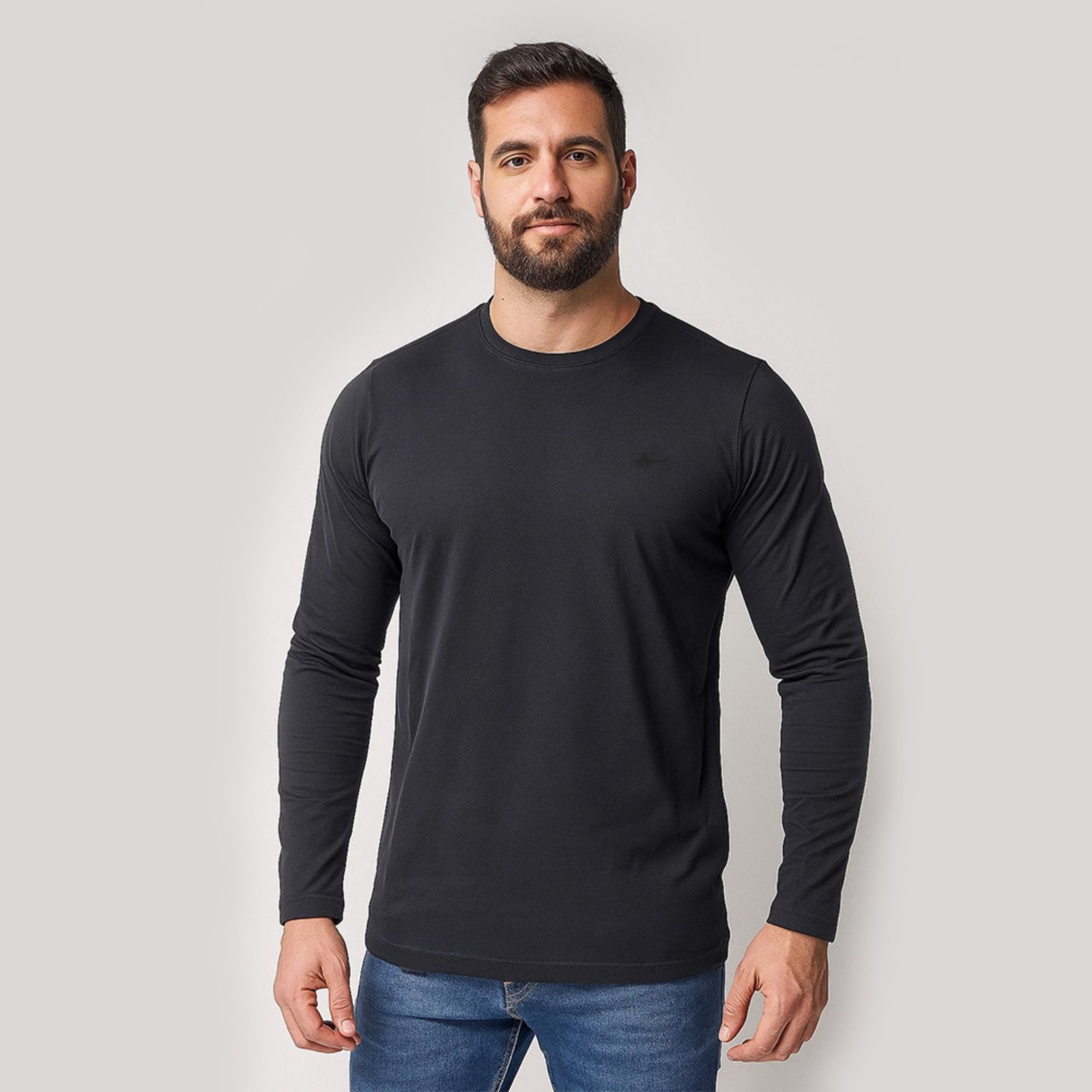 Camiseta Manga Longa Masculina Sallo Gola O Básica Premium Preto