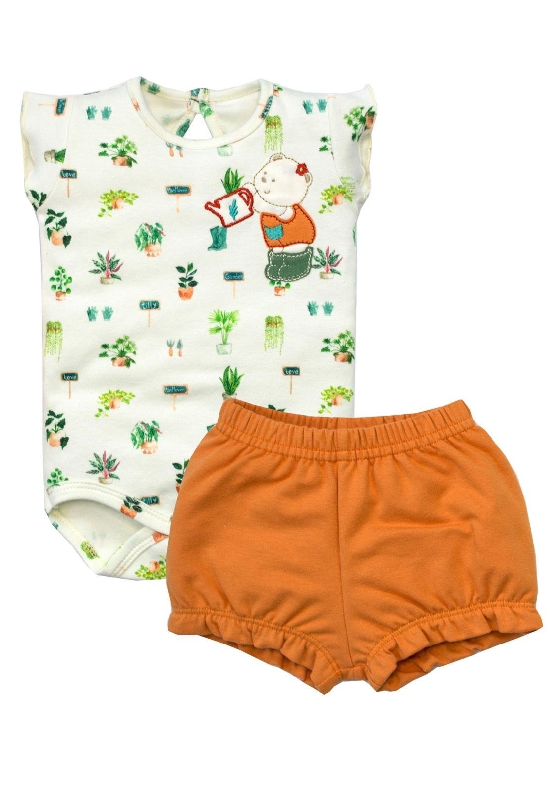 Infantil - Conjunto Curto Ursinha Jardinagem Tilly Baby P Verde