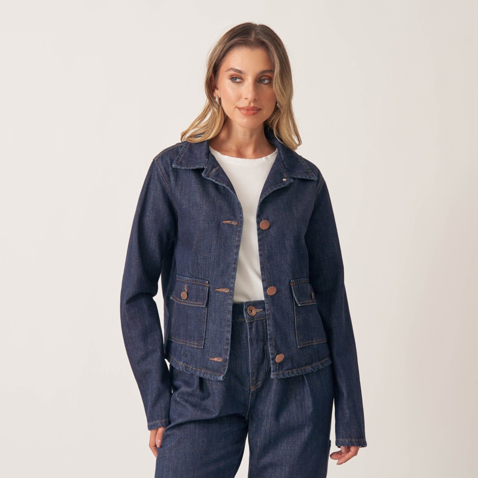 Jaqueta Camisa Jeans Bolso Cargo Pence