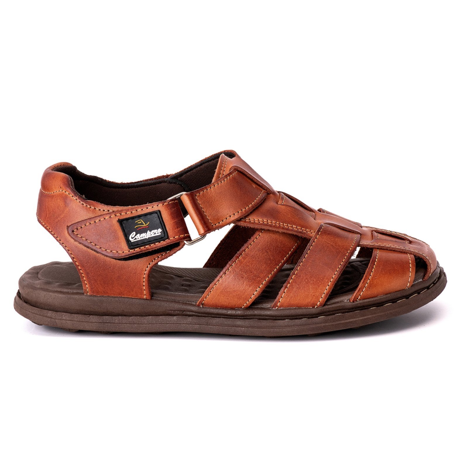 Sandalia Couro Campero Casual Conforto Fivela Pinhão