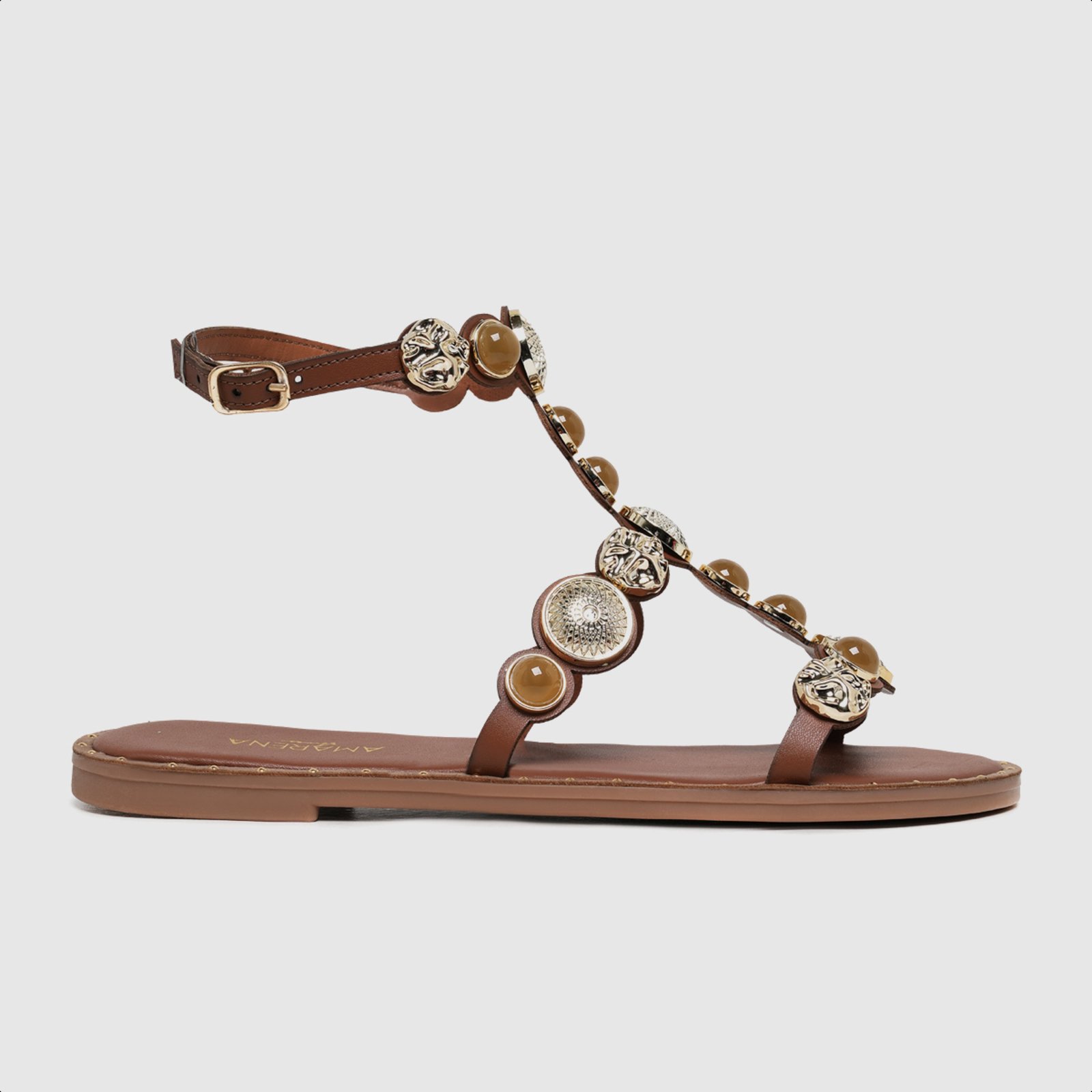 Sandália Rasteira Feminina Caramelo Detalhe Boho Chic Bold Accessories