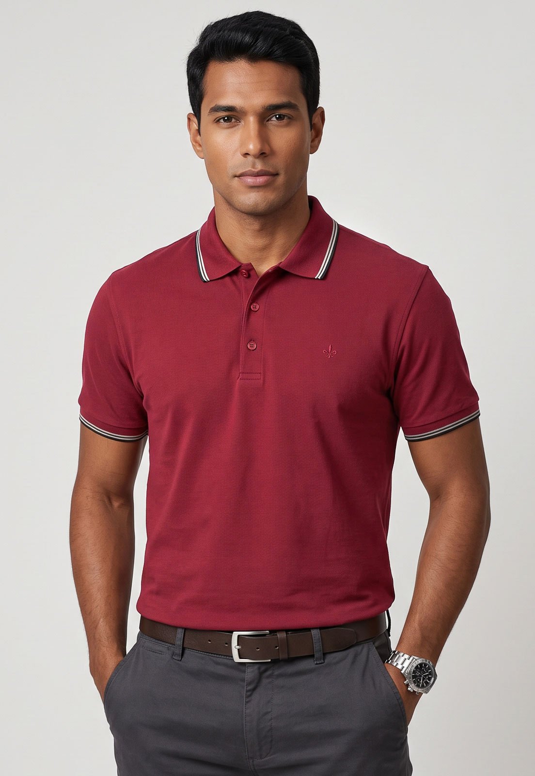 Polo Masculina Dudalina Gola com Friso Vermelha