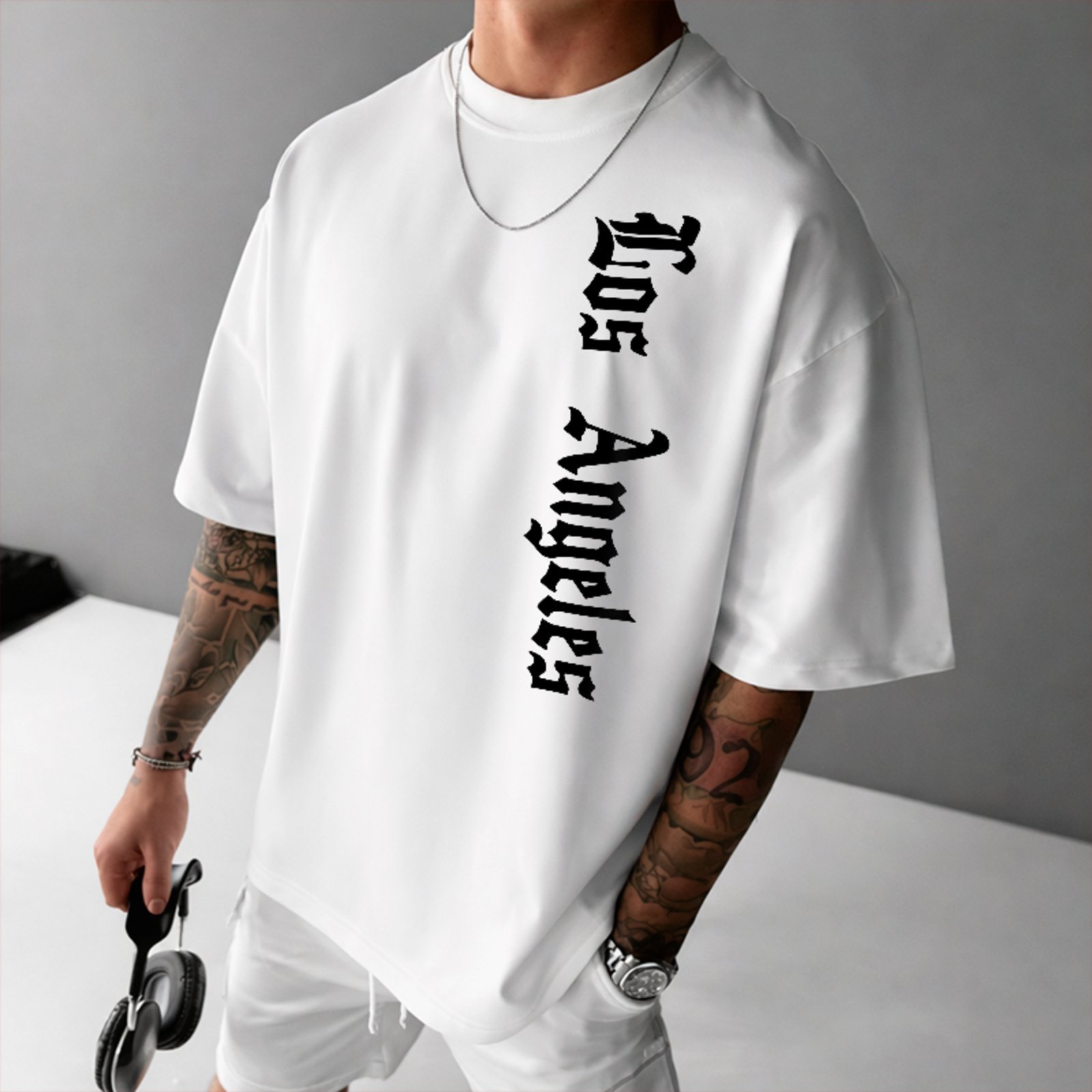 Camiseta Oversized Los Angeles Estilo Urbano Street Unissex Branco
