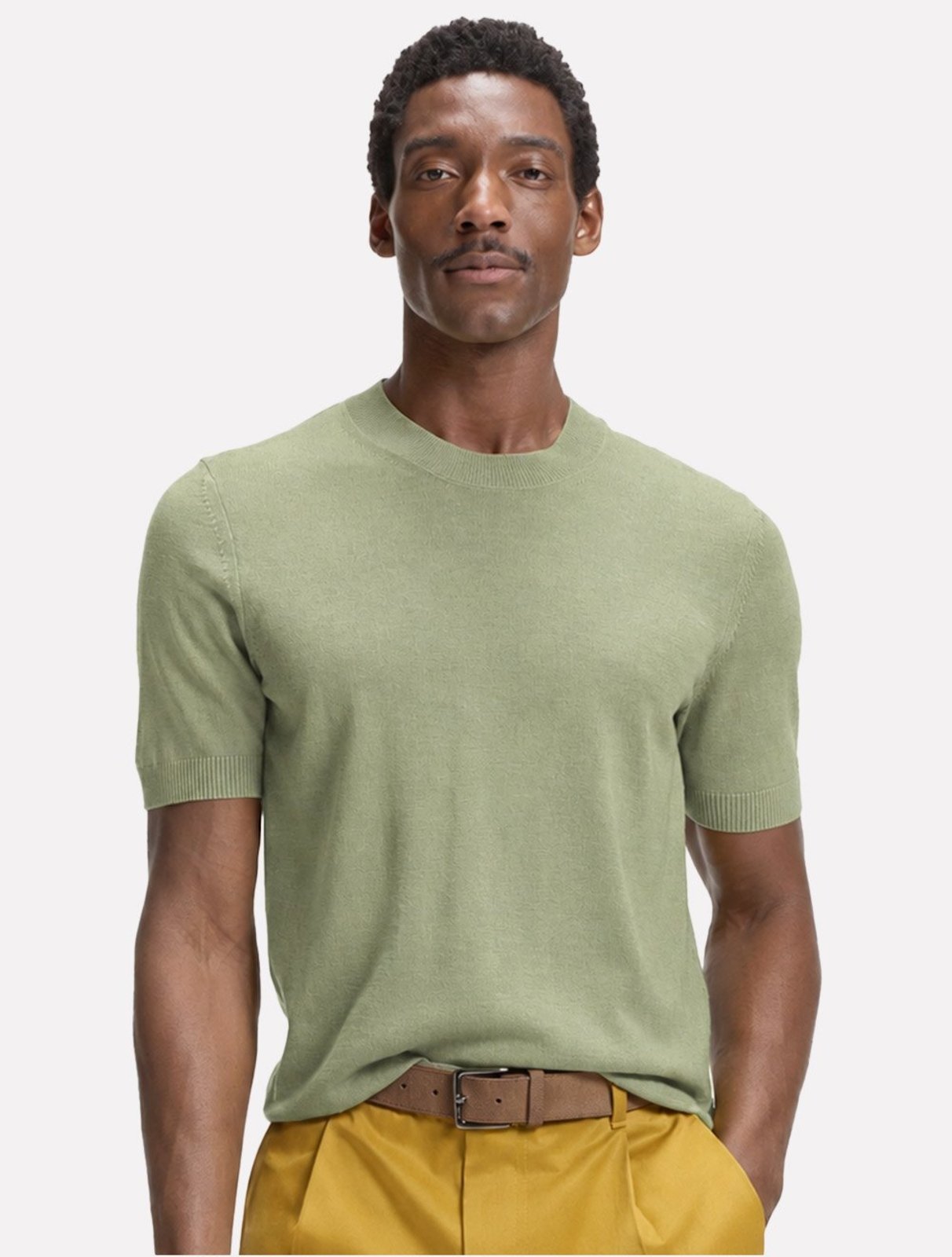 Camiseta Hugo Boss Masculina Regular Trico Extrafine Merino H-Umauro Verde Claro