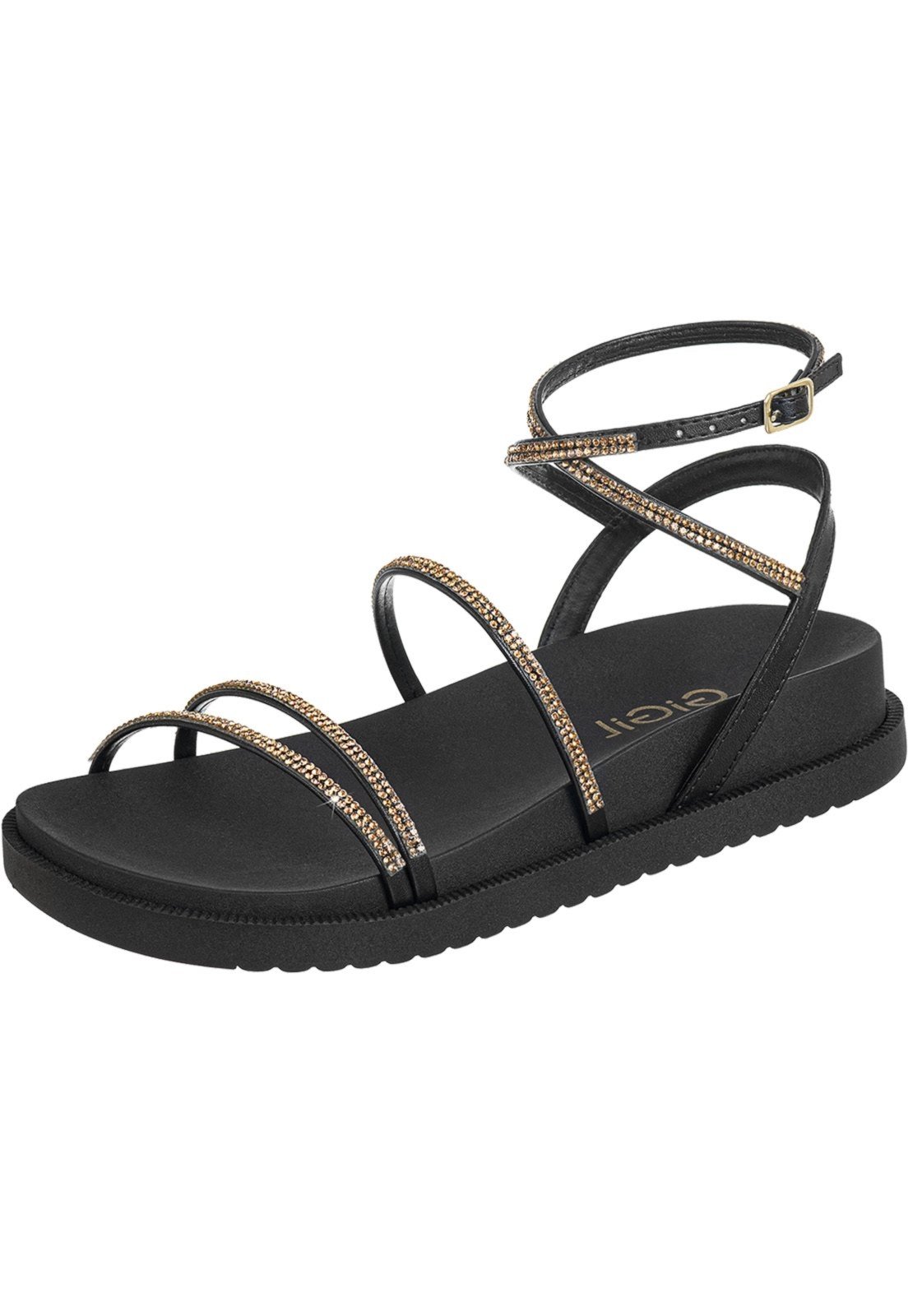 Sandália GiGiL Papete Flat Strass Brilho Preta