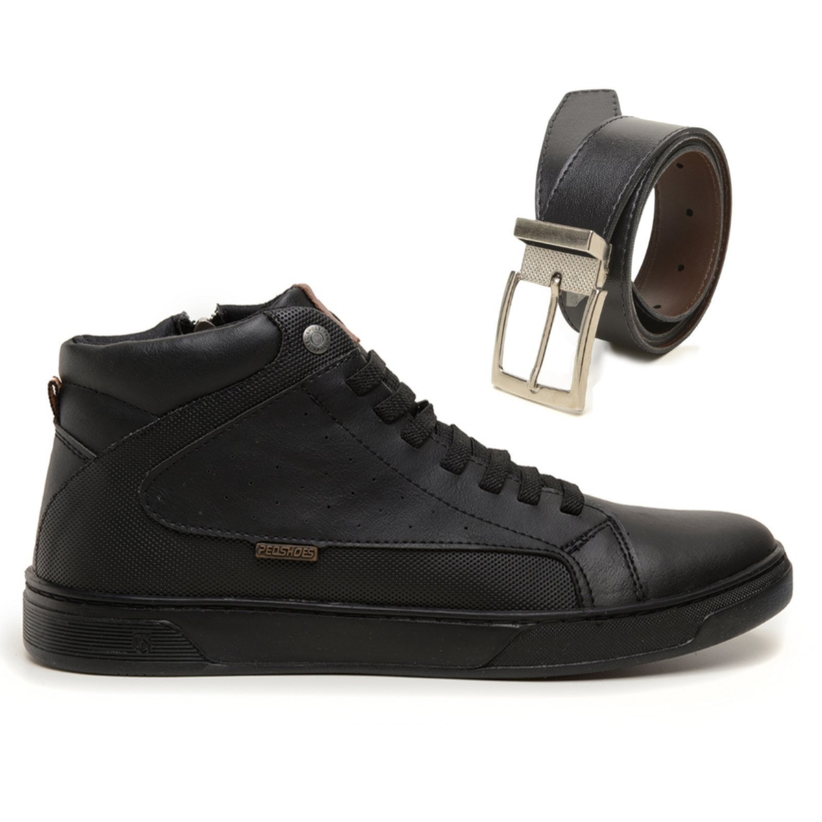 Sapatenis Masculino Cano Médio Sintético com Zíper Lateral Conforto e Estilo Urbano e Cinto