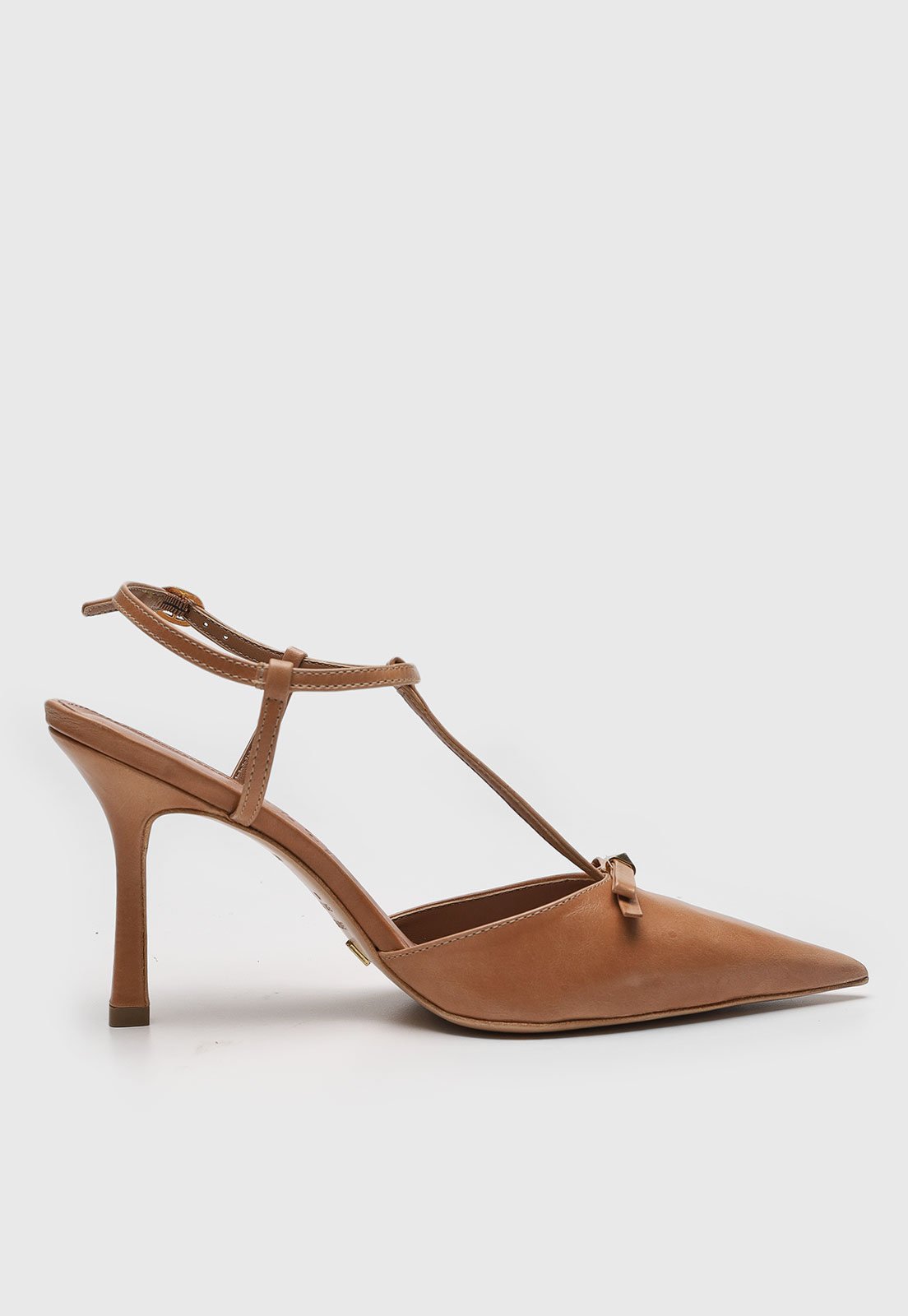 Vista 3 Scarpin Feminino Vicenza Salto Médio Tira T Caramelo marrom Vicenza marrom