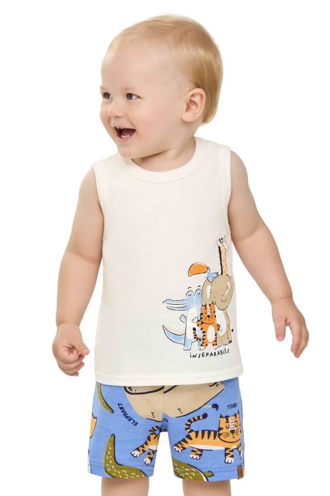 Infantil - Conjunto Menino Animais Curto Elian Bege
