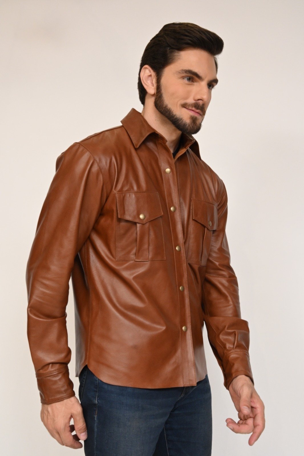 Camisa de Couro Pelica Caramelo