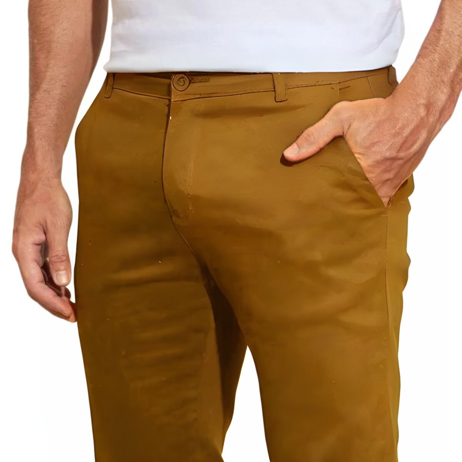 Calça de Sarja FMF Chino Com Bolso Traseiro Embutido Caramelo