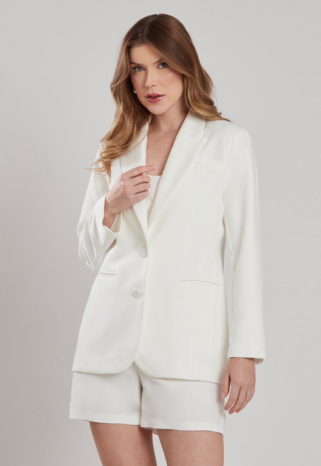 Vista 2 Blazer Forrado Miss Joy 8473 Alfaiataria Premium Off MISS BY JOY branco/off-white MISS BY JOY branco/off-white