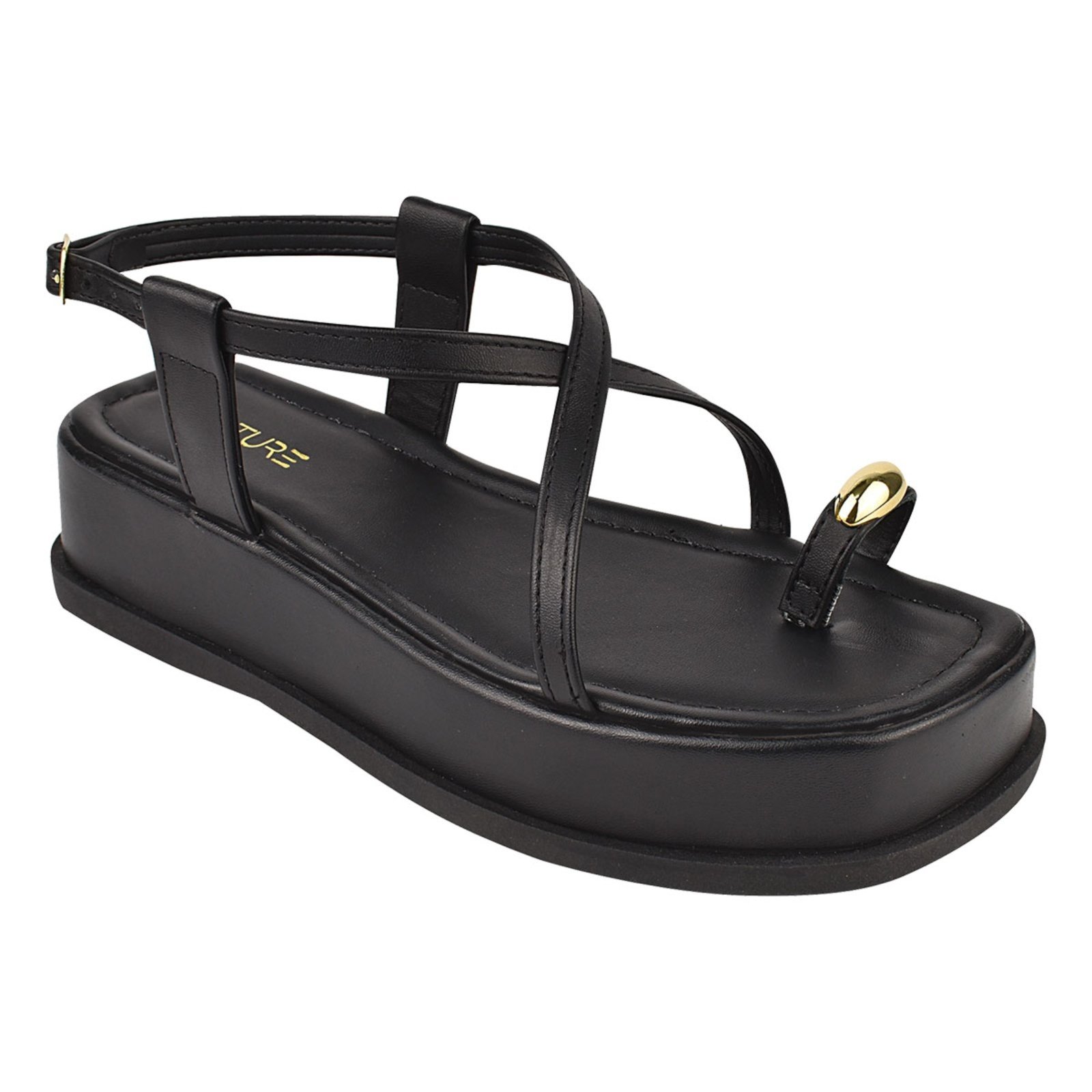 Vista 3 Rasteirinha Feminina Sandália Tiras Metalizada De Dedo Confortável Antiderrapante Moda ZATURE STORES preto ZATURE STORES preto