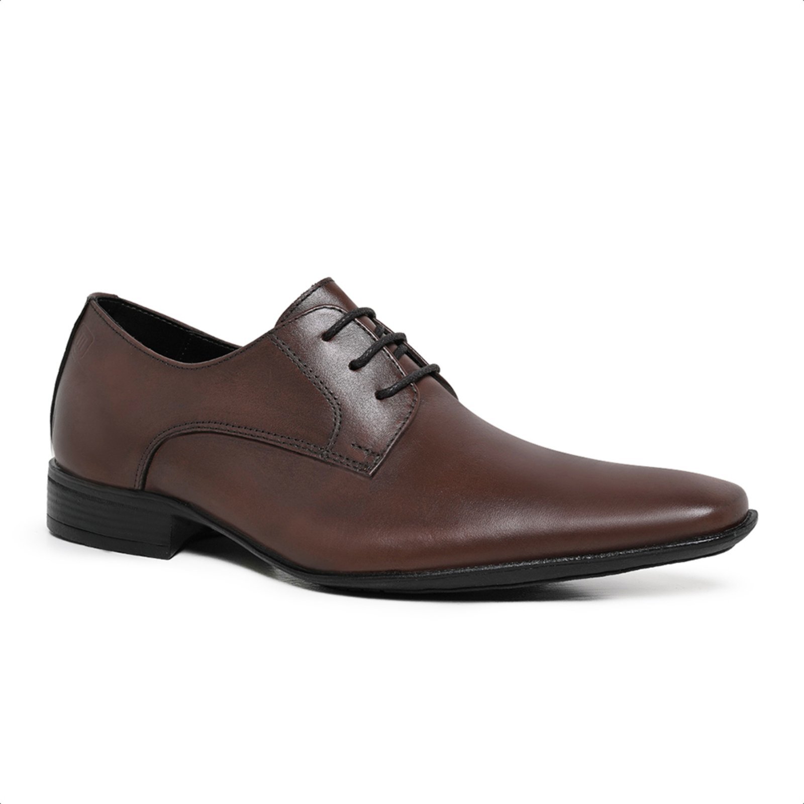 Sapato Social Derby Masculino Malbork Couro Marrom Bico Fino Solado Borracha