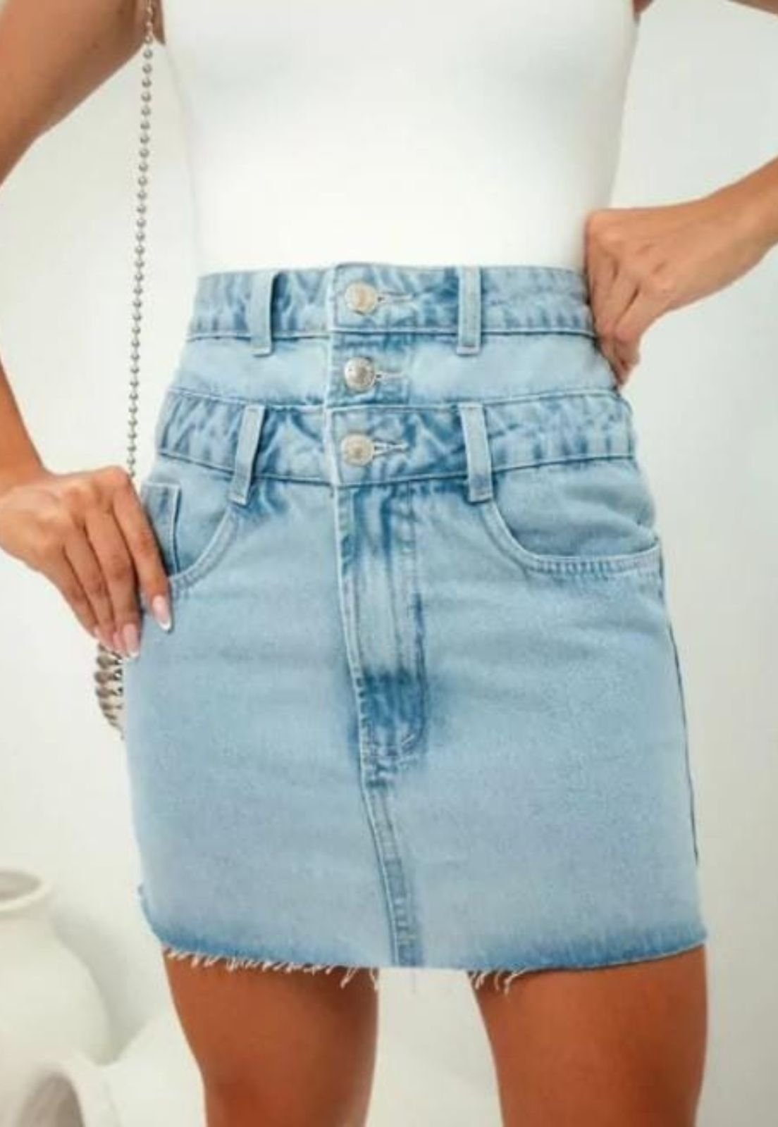 Vista 2 Saia Jeans Curta Cós Duplo Elegante Cia do Vestido azul Cia do Vestido azul
