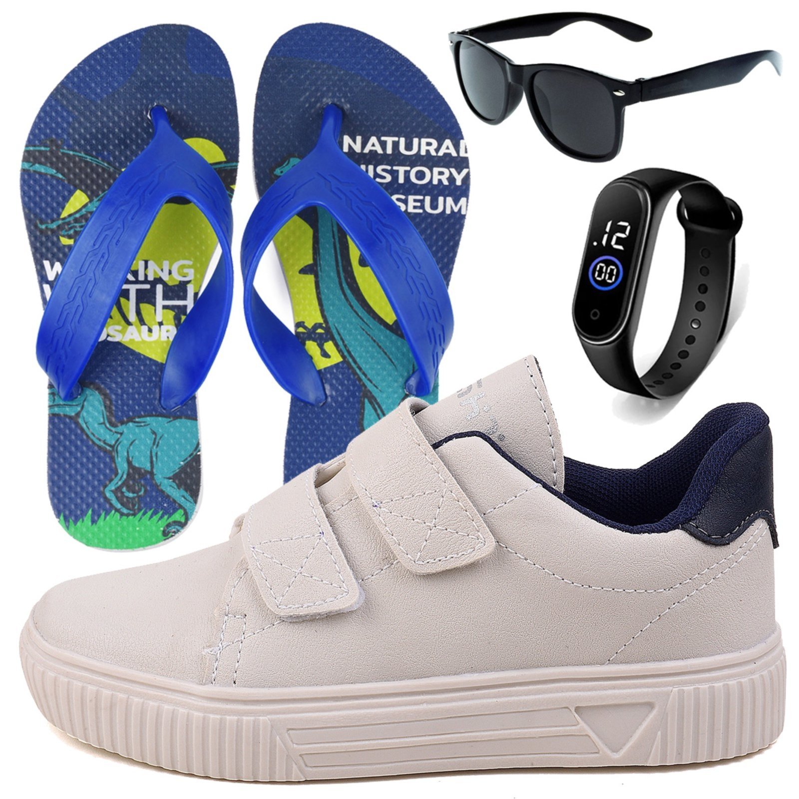 Infantil – Tênis Masculino Casual Sapatênis + Chinelo + Óculos e Relógio
