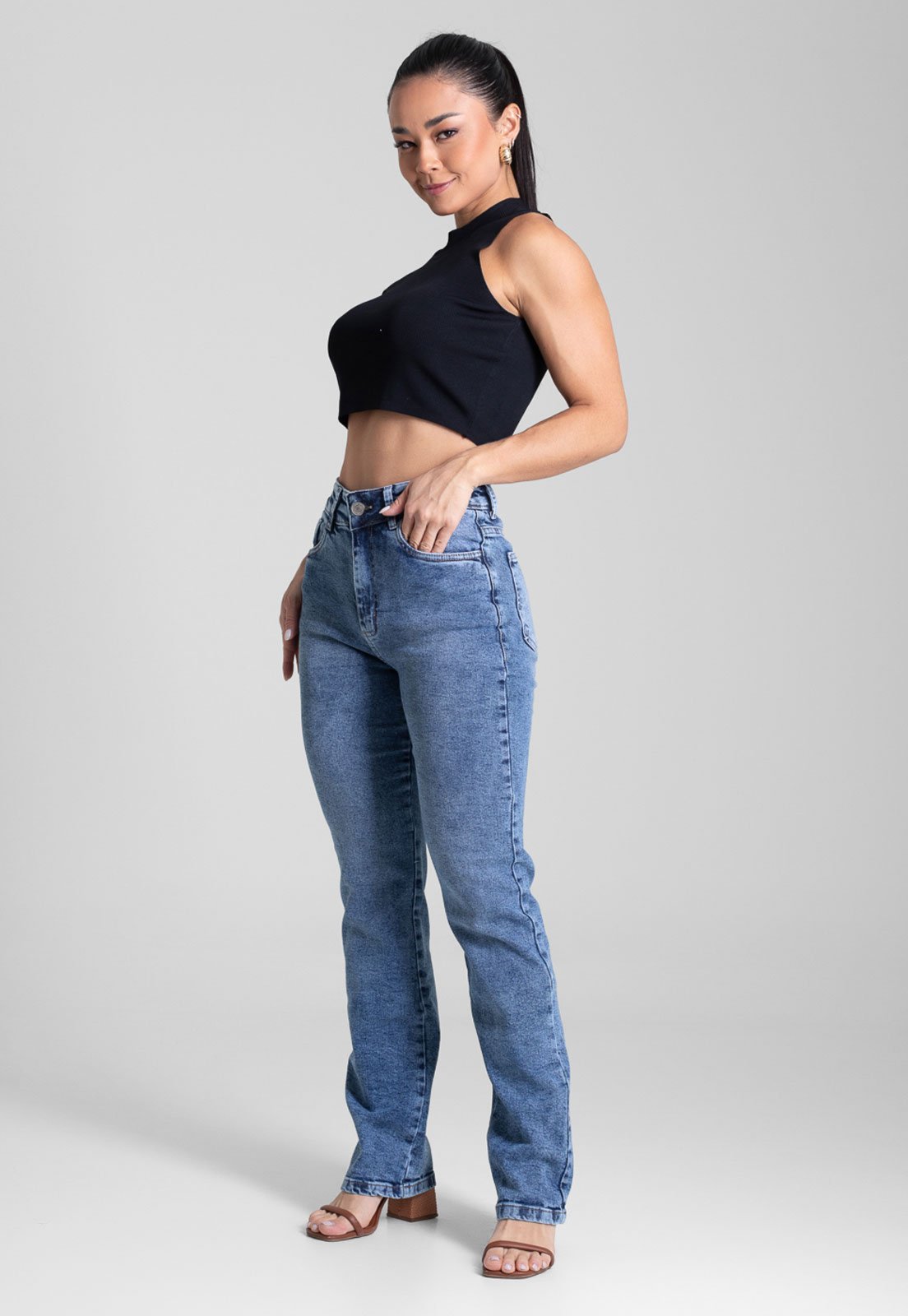 Calça Jeans Feminina Sawary Reta Azul