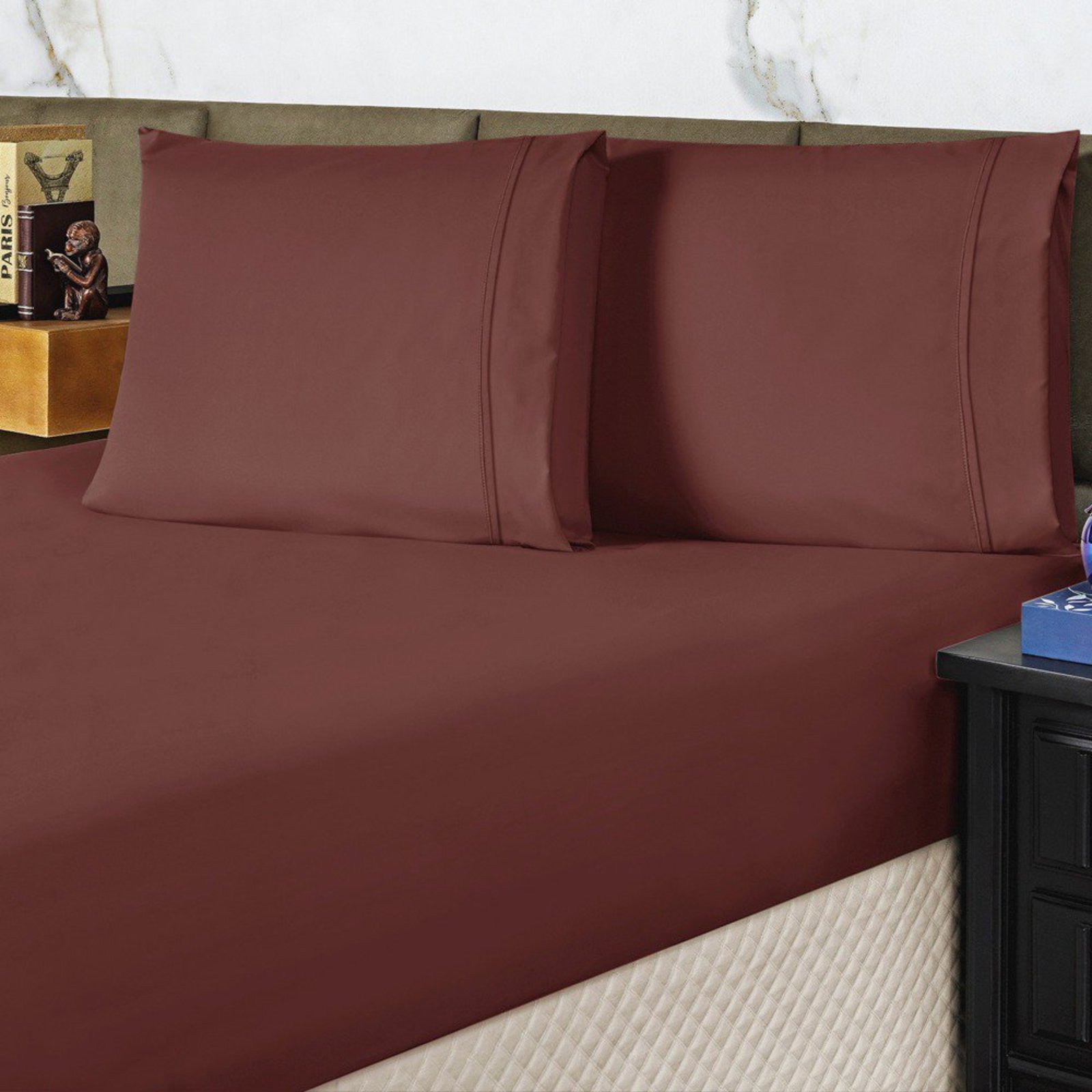 Jogo de Cama Lençol King Conforto Percal 300 Fios 3 Peças - Vinho - 100% Poliéster