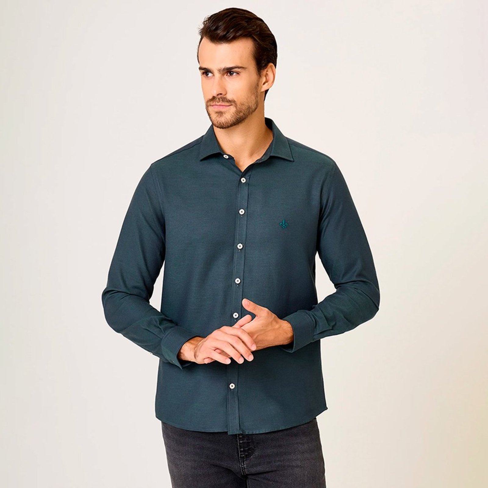 Camisa Slim Dudalina Slim Oxford Pr27 Verde Masculino