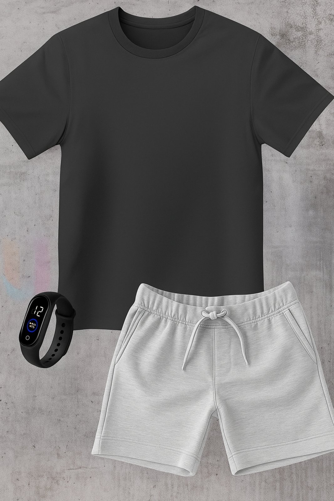 Infantil - Kit Camiseta menino Urbania Algodão preta Short Bermuda cinza menina Conjunto black promoção oferta + brinde relogio